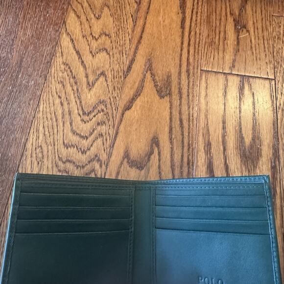 Polo Ralph Lauren Bifold Billfold Wallet Green Leather Preppy Bear Jacket - Picture 8 of 13